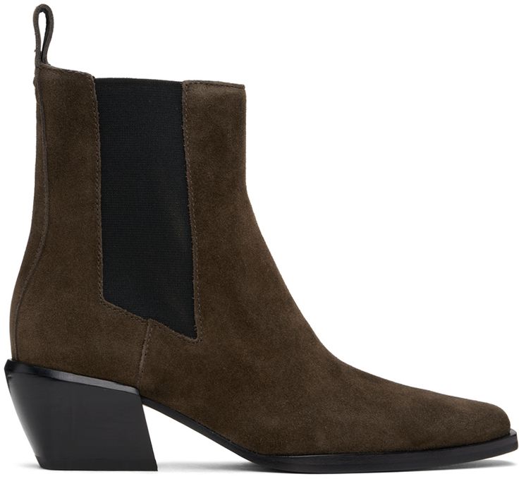 Find RAG & BONE Brown Joni Chelsea Boots on Editorialist. Ankle-high suede Chelsea boots in brown. · Pointed square toe · Pull-loop and stitch detailing at heel collar · Elasticized gusset at sides · Buffed leather and suede lining · Stacked block heel with rubber injection · Leather sole · Heel: H2.25 Supplier color: Dark espresso suede Brown Chelsea Boots, Suede Chelsea Boots, Black Chelsea Boots, Brown Ankle Boots, Rag And Bone, Rag & Bone, Chelsea Boots, Block Heels, Espresso