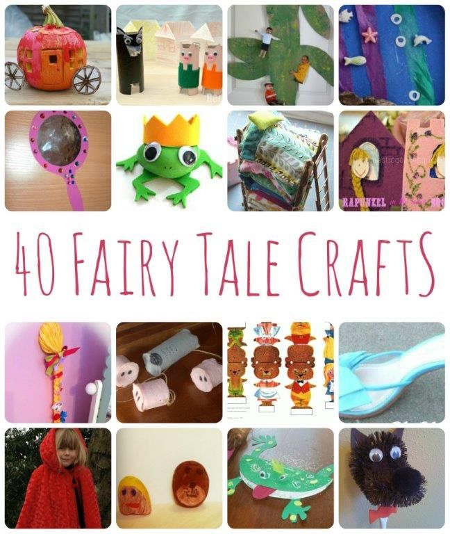 the cover of 40 fairy tale crafts is shown with pictures of different items and animals