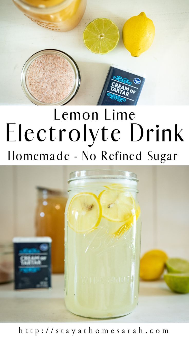 lemon lime electrolyte drink in a mason jar with ingredients to make the drink