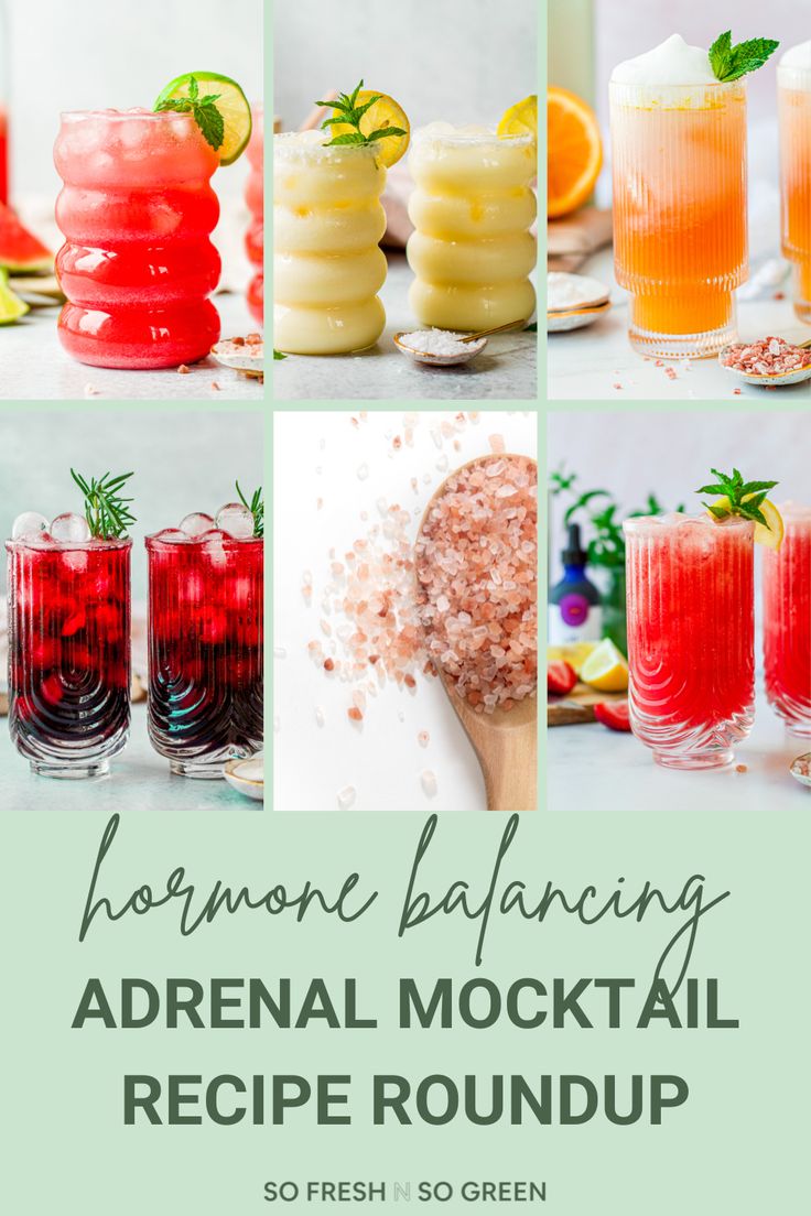 the recipe for lemon balancing adrenal cocktails is shown in four different pictures