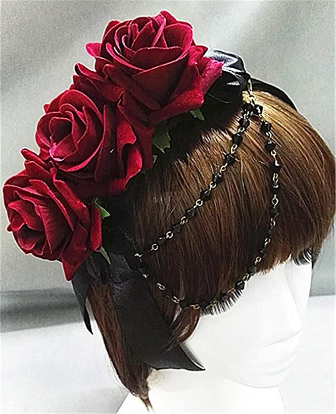 Lace Hairband, Gothic Hair Accessories, Cosplay Hair Accessories, Rose Flower Headband, Gothic Hair, Hair Accessories Red, Chain Headband, Vintage Headpiece, Gothic Hairstyles