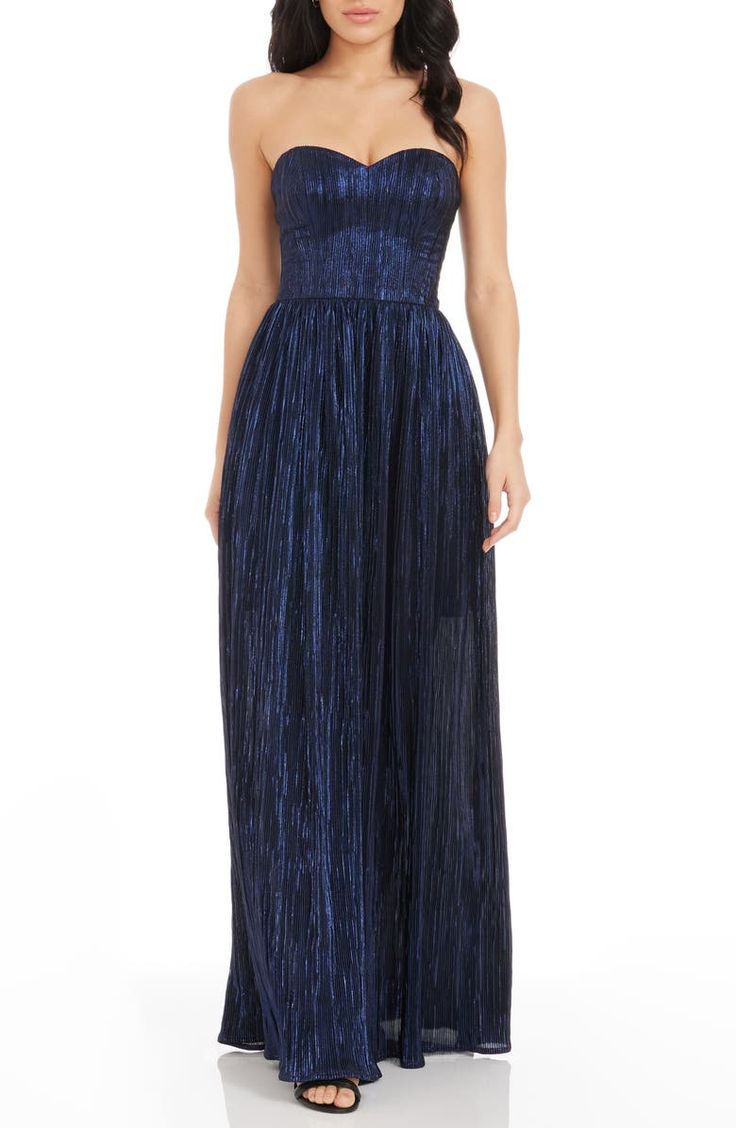 Dress the Population Audrina Strapless Gown | Nordstrom Full-length Gown With Pleated Bodice For Party, Full Length Gown With Pleated Bodice For Party, Strapless Pleated Maxi Dress For Gala, Gala Strapless Maxi Dress With Pleated Bodice, Party Full Length Maxi Dress With Pleated Bodice, Prom Season Party Gown With Pleated Back, Pleated Back Gown For Prom Season Party, Evening Dresses With Pleated Back And Sweetheart Neckline, Floor-length Strapless Dress With Pleated Bodice For Evening