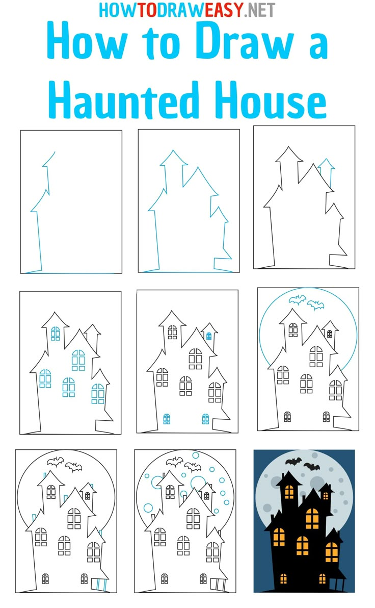 how to draw a halloween house for kids with pictures and instructions on how to draw it