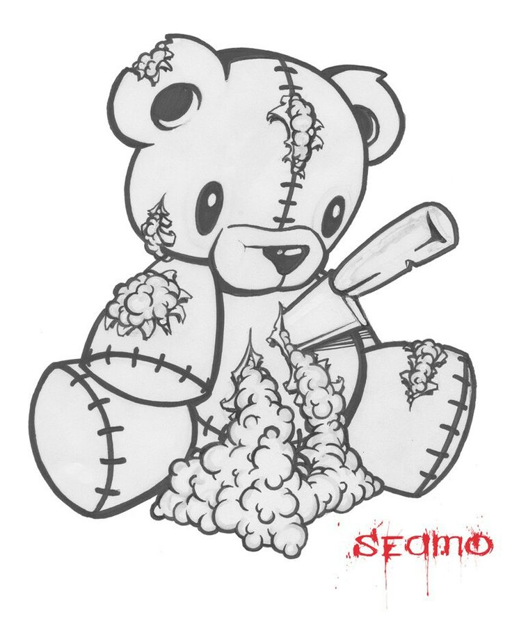 a drawing of a teddy bear holding a baseball bat and ball in it's paws