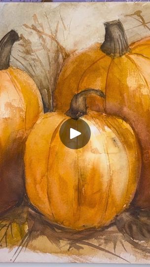 a painting of three pumpkins sitting next to each other