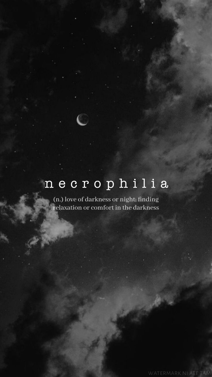 a black and white photo with the words necophilia on it, against a cloudy sky