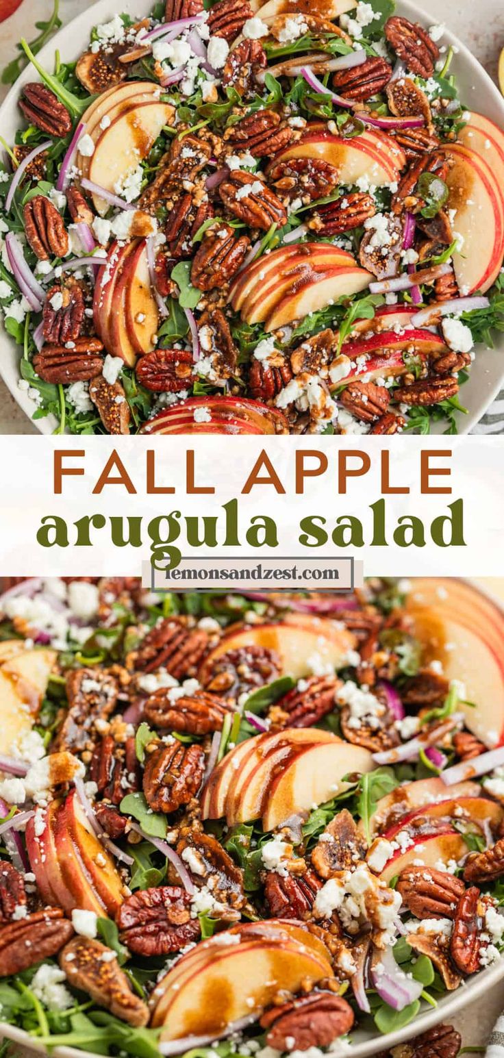 a salad with apples and pecans in it