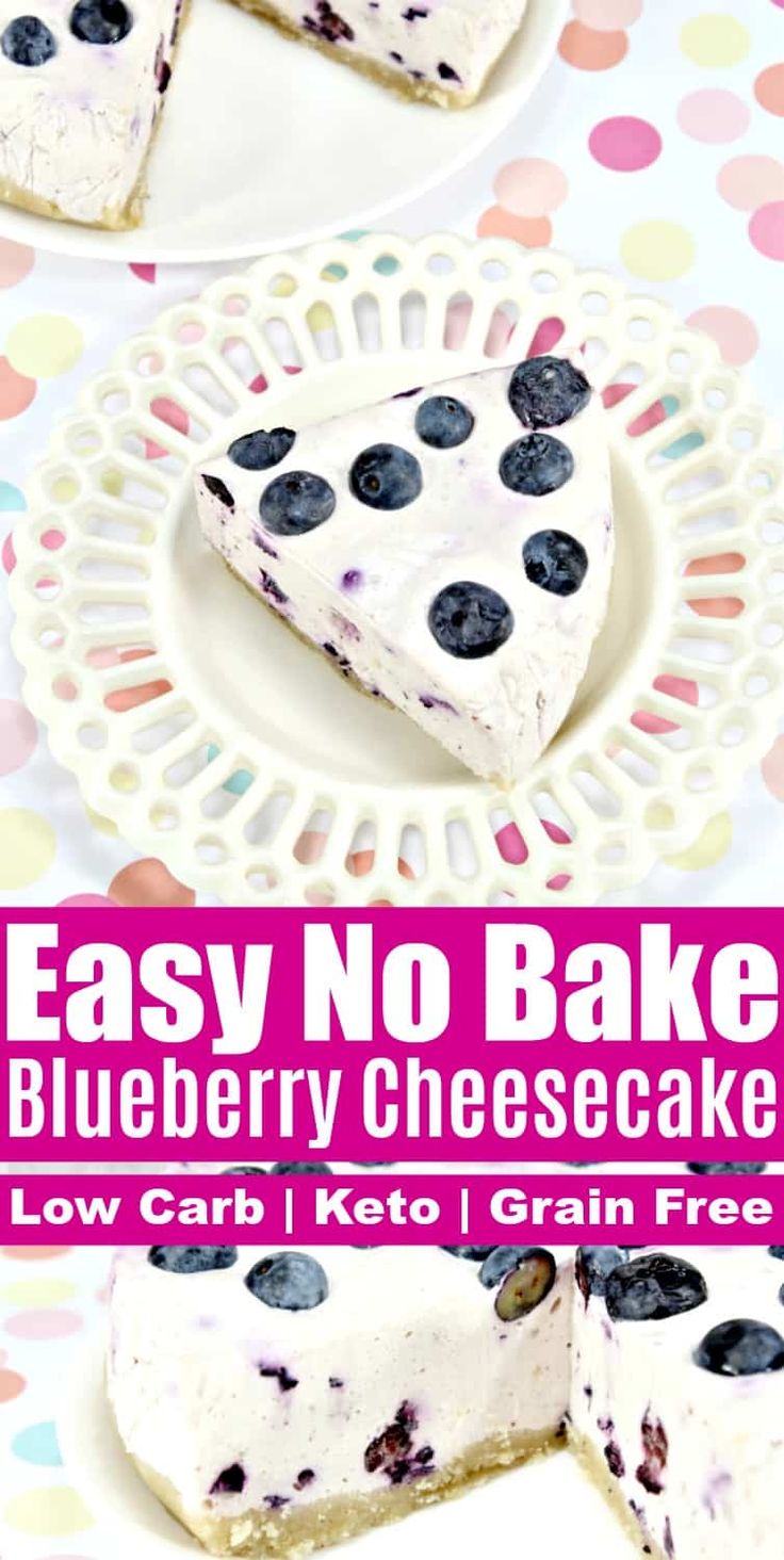 easy no bake blueberry cheesecake on a plate