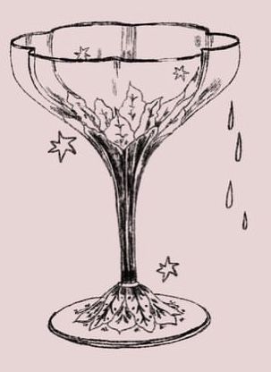 a drawing of a wine glass with water pouring from the top and stars on the bottom