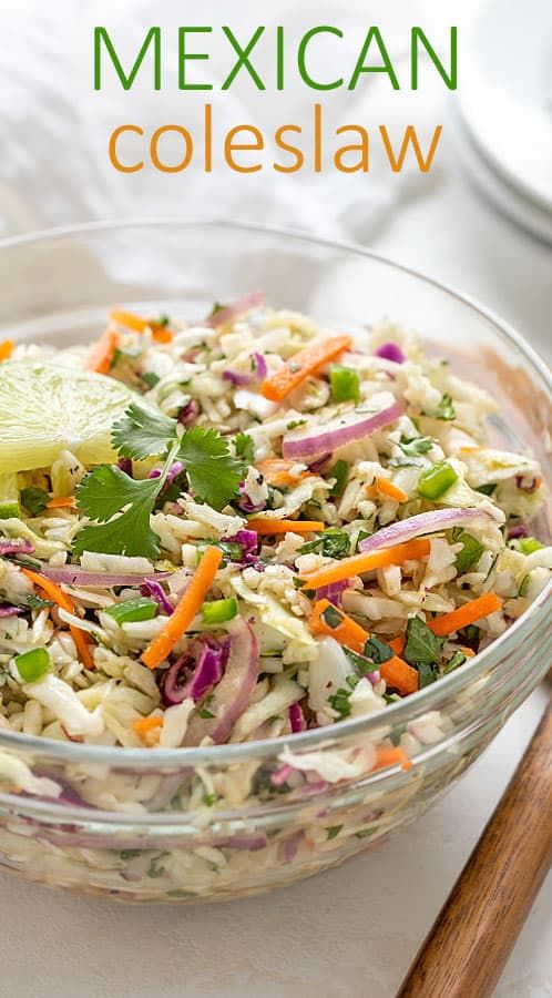 mexican coleslaw salad in a glass bowl