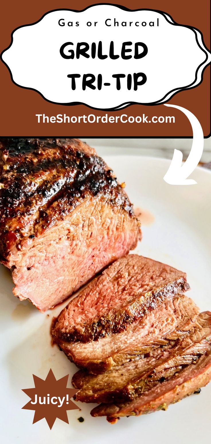 Sliced roast of try tip cooked on the grill. Bbq Tri Tip Recipes Grilled, Tri Tip Recipes, Tri Tip Marinade, Bbq Tri Tip, Tri Tip Steak Recipes, Tritip Recipes, Charcoal Grill Recipes, Cooking Tri Tip, Beef Tri Tip