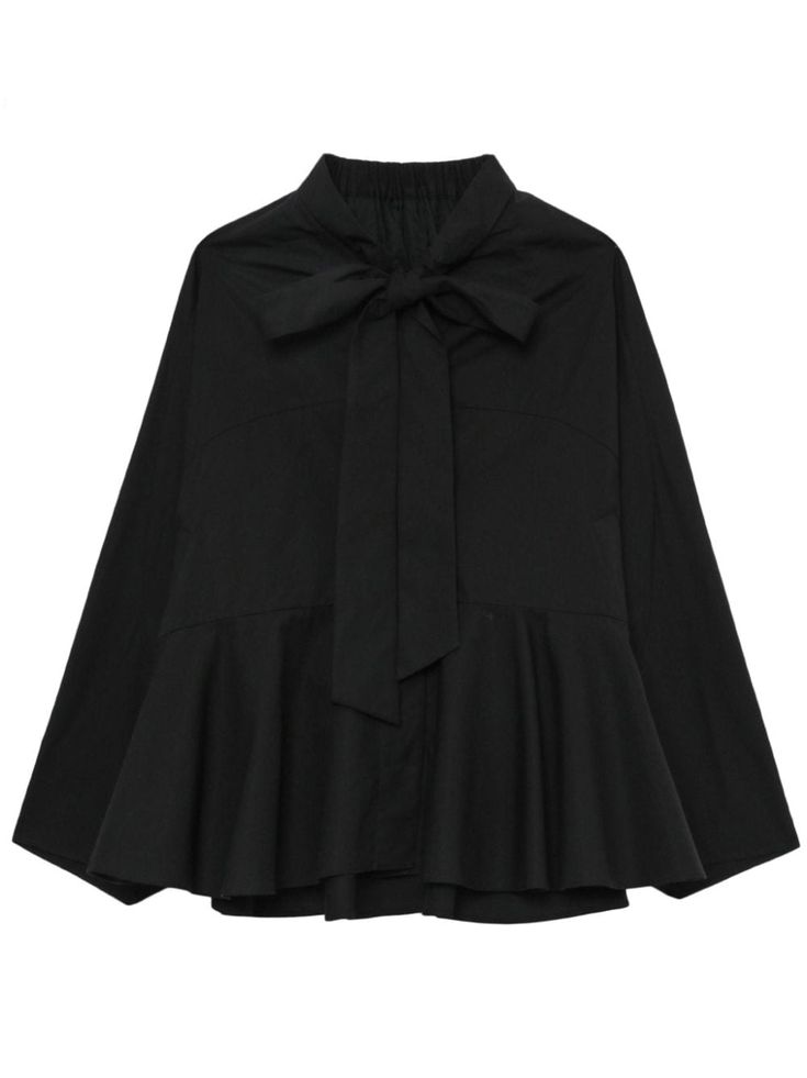 black cotton long sleeves balloon sleeves pleated edge Long Black Blouse Outfit, Black Blouse With Ruffled Collar For Fall, Chic Tops With Flared Cuffs For Fall, Black Ruffled Collar Blouse For Fall, Black Long Sleeve Blouse For Daywear, Black Pleated Tops For Spring, Black Pleated Blouse For Spring, Long Sleeve Cotton Top With Ruffle Hem, Long Sleeve Cotton Blouse With Ruffle Hem