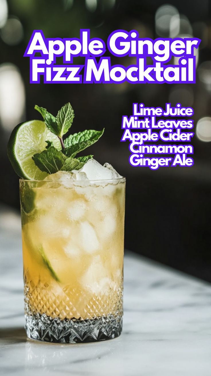 an apple ginger fizz mocko cocktail with mint garnish