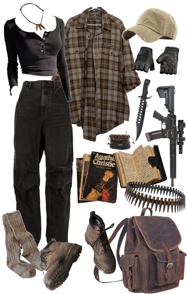 Twd Outfit Ideas Aesthetic, Maze Runner Outfit Ideas For Shifting, Zombie Core Aesthetic Outfits, Zombie Outfit Aesthetic, Outfit Ideas Zombie Apocalypse, Supernatural Fashion Inspired Outfits, Supernatural Wardrobe, Apocalypse Core Clothes, Zombie Apocalypse Outfits Women Drawing