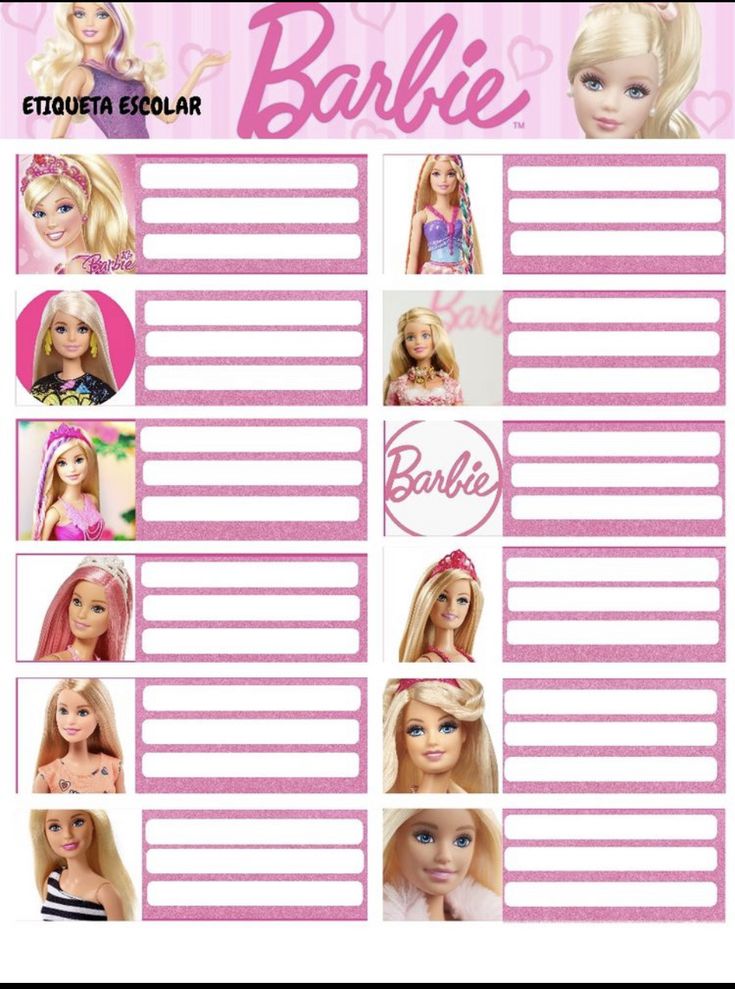 the barbie doll list is shown in pink