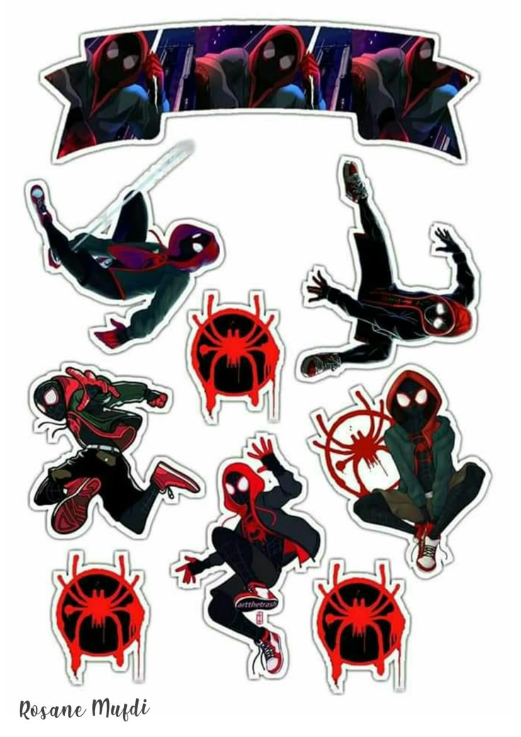 spider - man stickers are shown in red and black