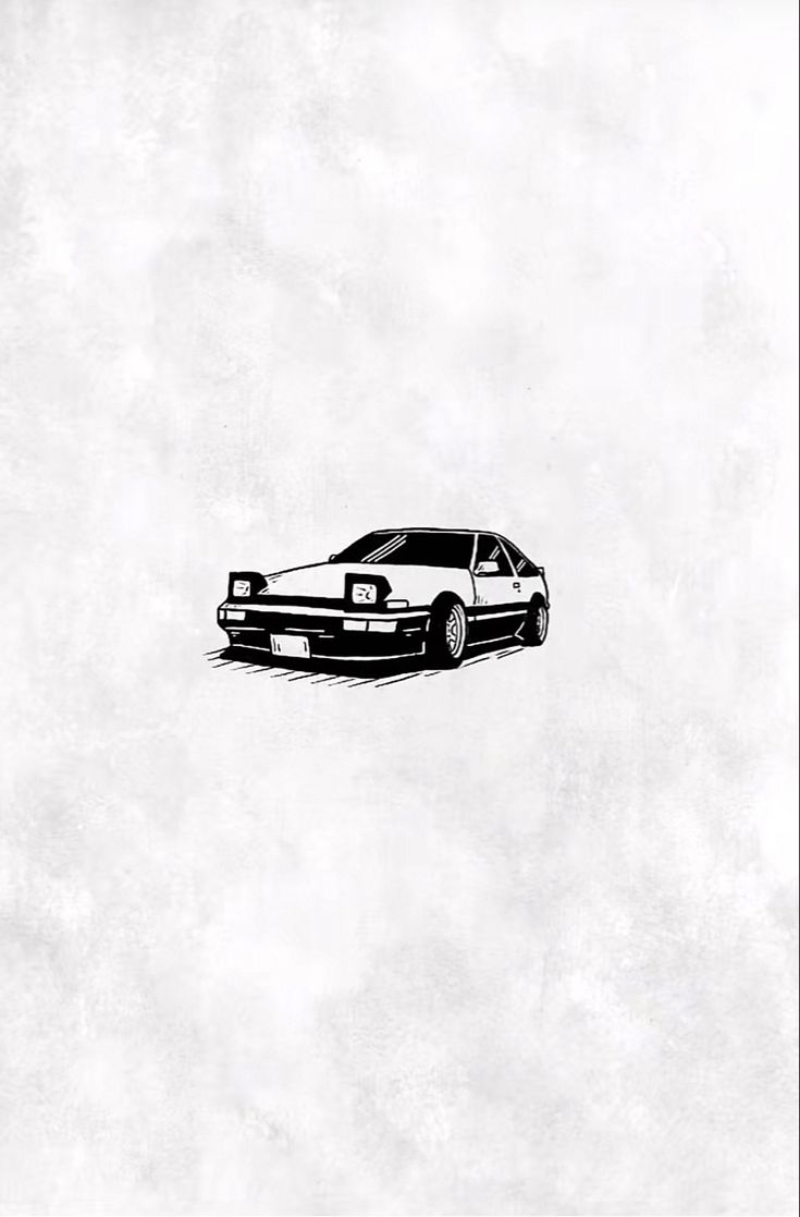 a black and white drawing of a car