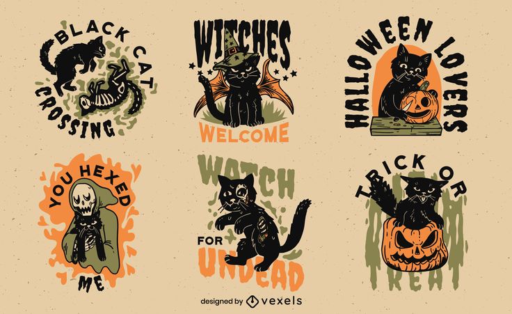 Black cat witch animal halloween set Witch T Shirts, Halloween Design Illustration, Halloween Design Graphic, Witch Animal, T Shirt Designs Graphics, Clown Motel, Halloween Ads, Halloween Graphic Design, Halloween Lettering