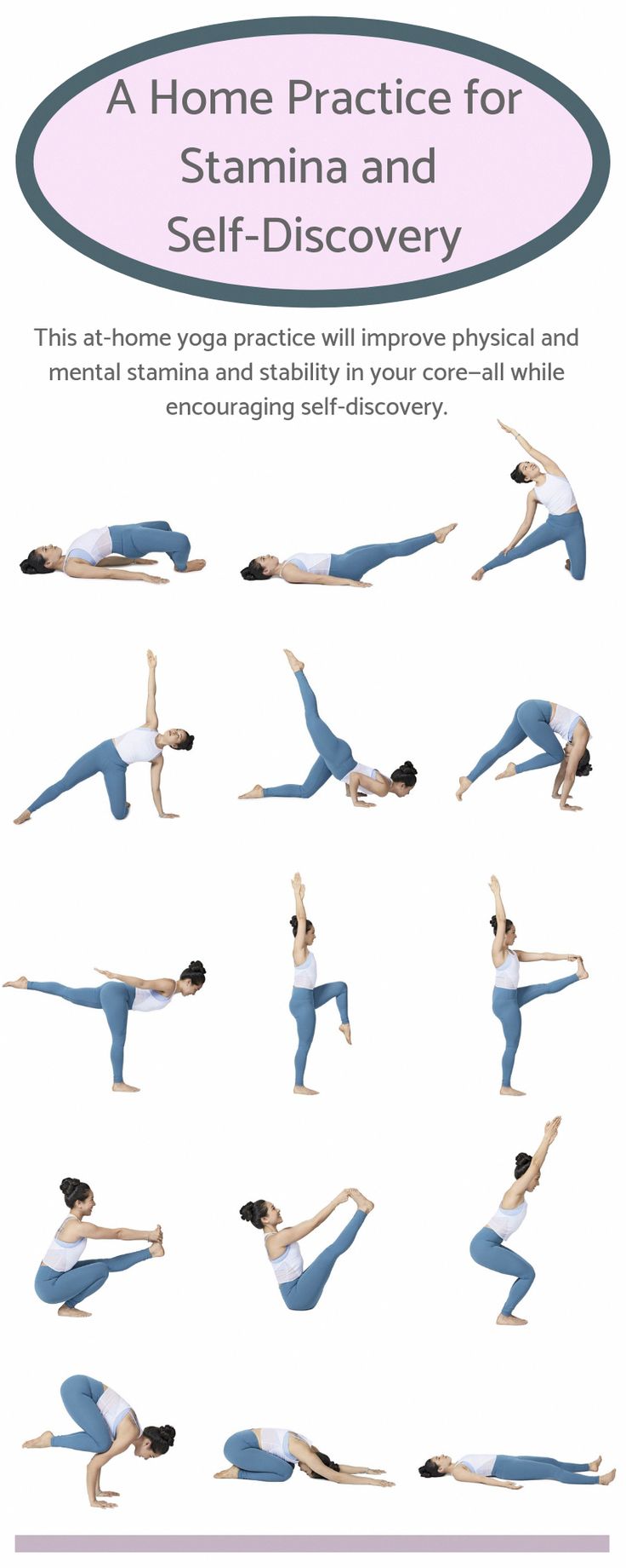 a woman doing yoga poses with the words home practice for stramma and self - discovery