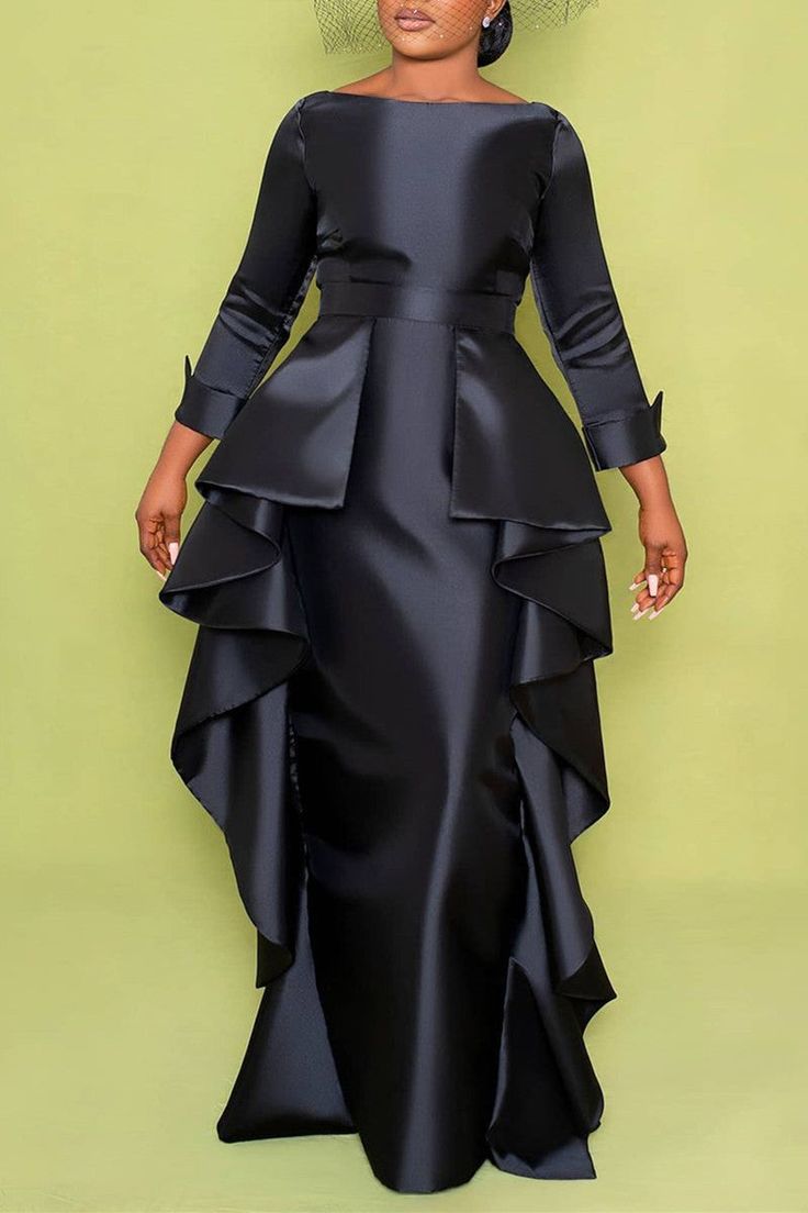 Online-clothing-pre-saleplus-size-plain-maxi-dresses-ruffle-solid-color Plain Maxi Dress, Classy Dresses, Long Sleeve Evening Gowns, Dinner Dress Classy, Dresses Classy, Elegant Dresses Classy, Classy Dress Outfits, African Fashion Women, African Clothing Styles