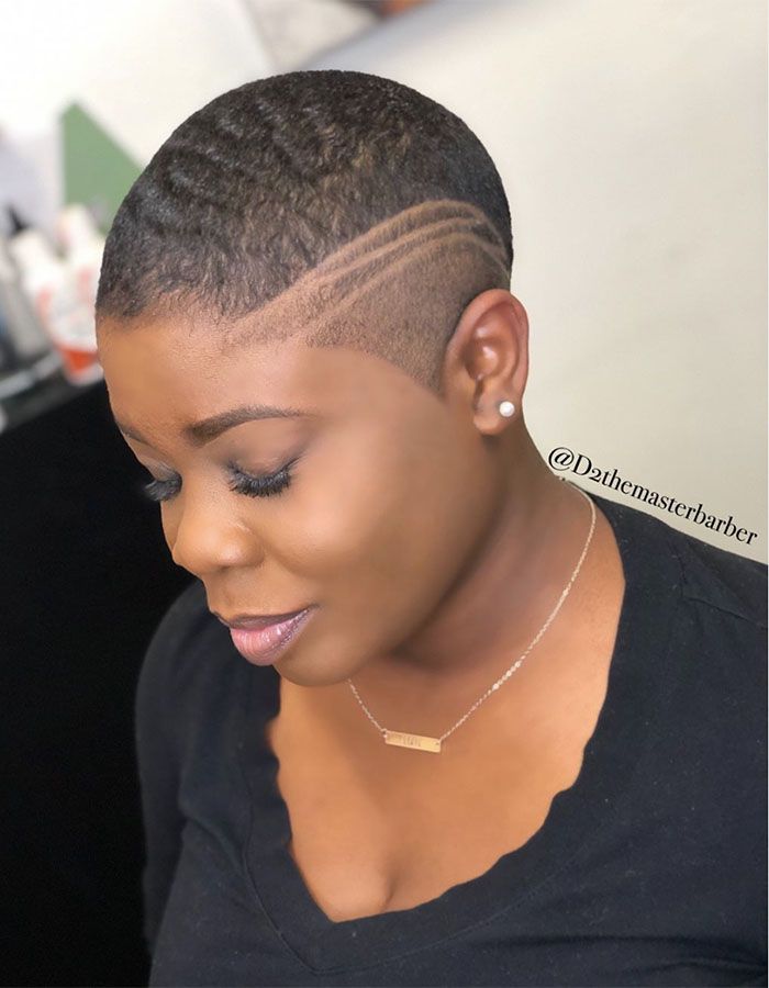 15 Short Natural Haircuts to Bring to Your Stylist Black Female Haircut Fade, Female Buzzcut Fade, Female Low Cut Hairstyles, Female Wavers With Designs, Haircut Designs For Women Black, Super Short Hair Black Women, Low Fade Haircut Women, Female Fade Haircut Black Women, Short Natural Haircuts For Black Women