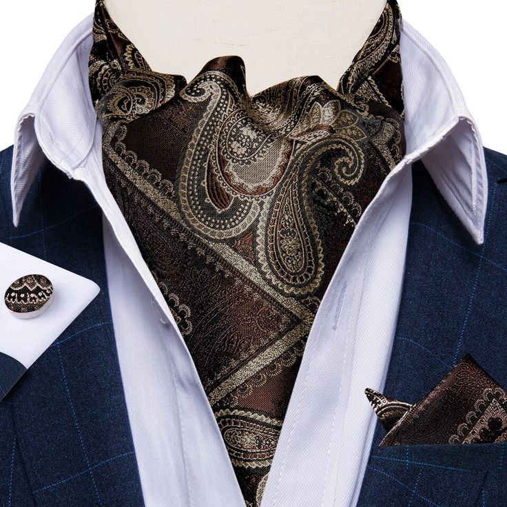 Color: ASC-2047 Mens Ascot, Cravat Tie, Style Gentleman, Ascot Ties, Necktie Set, Vintage Paisley, Tie For Men, Cufflink Set, Wedding Formal