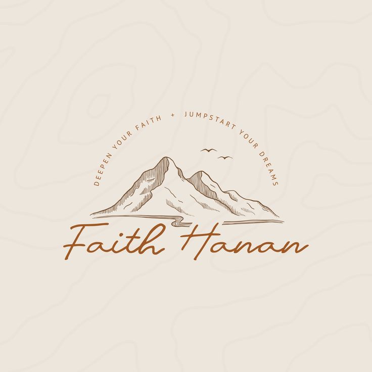 the logo for faith haran, a mountain range that is surrounded by clouds and mountains