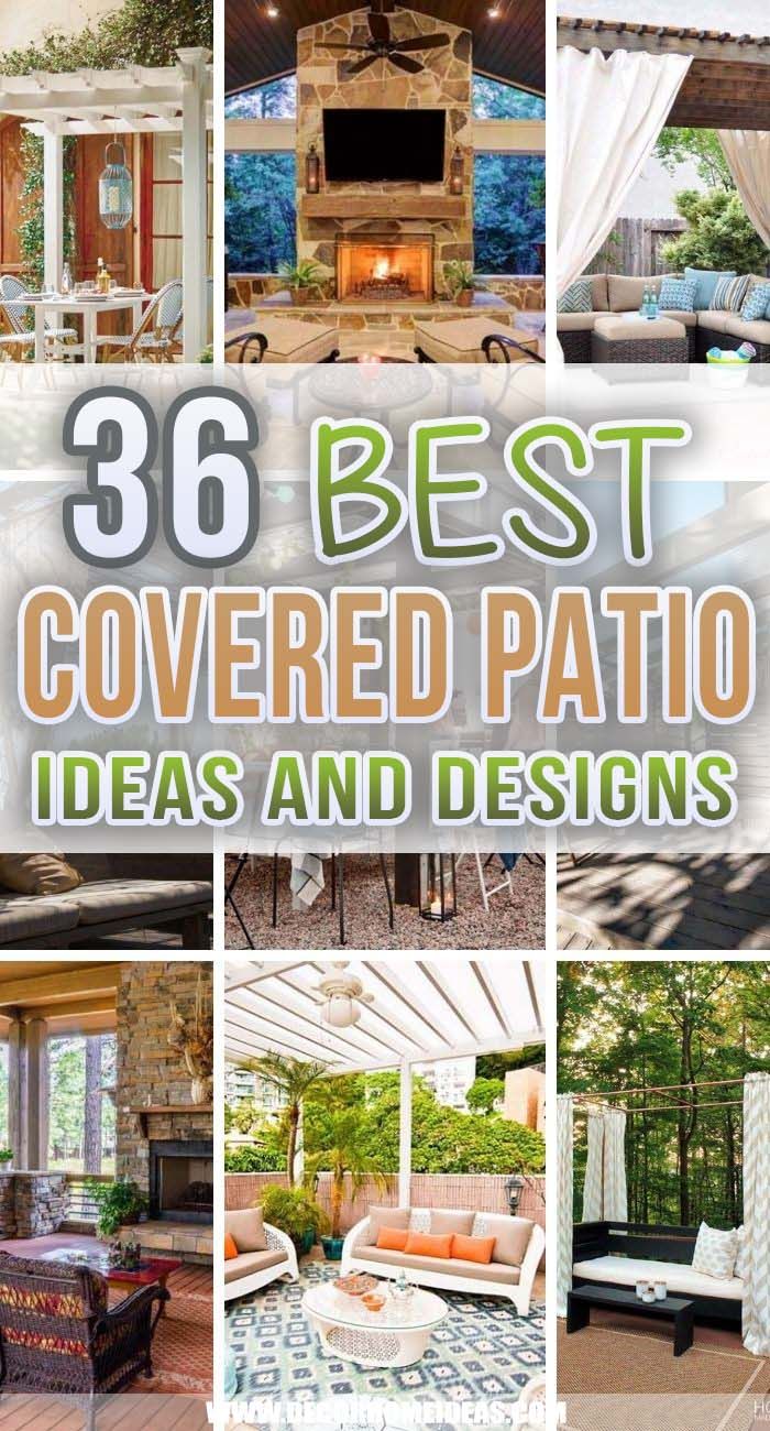 the best covered patio ideas and designs for outdoor living space with fireplaces, couches, tables, and chairs