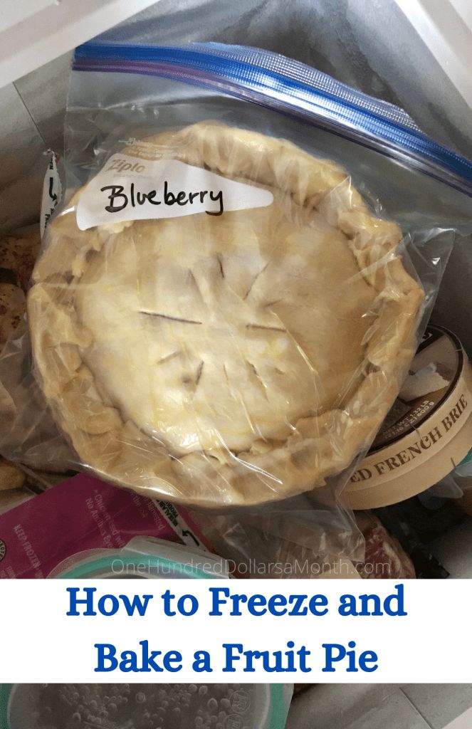 how to freeze and bake a fruit pie in the freezer with text overlay