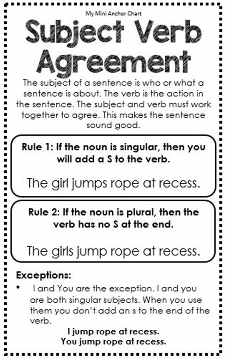 the subject verb agreement worksheet is shown in black and white, with an image of