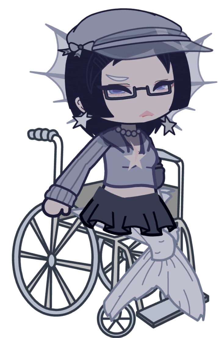 a cartoon girl in a wheelchair with an umbrella on her head and stars on her shirt