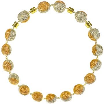 COLOR: SILVER / GOLD SIZE: 39 cm / 15.3 inWEIGHT: 75 gr / 2.6 oz CLOSURE: Mag-Lok Magnetic ClaspsMATERIALS: Glass Beads, resin, clasp and wire 24kts gold filled. Our jewelry is hand-creafted with the utmost care and a slight variation may exist between pieces. Our metallic parts are composed of 24kt gold plated bronze Luxury Gold Beaded Necklace For Party, Gold Single Strand Beaded Necklace For Party, Gold Single Strand Jewelry For Party, Yellow Gold Jewelry With Round Beads For Party, Gold Beaded Round Choker, Adjustable Gold Beaded Necklaces For Formal Occasions, Gold Beaded Necklace For Formal Occasions, Gold Choker With Round Beads, Gold Choker With Round Beads For Parties