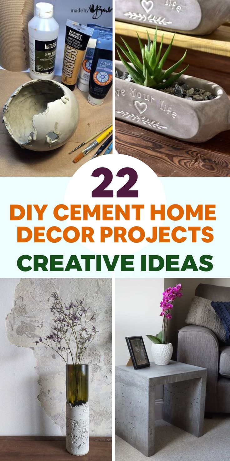 several diy cement home decor projects that are easy to make and great for any room in the house