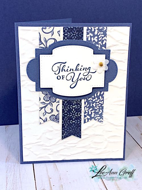 a blue and white card with the words thinking for you on it