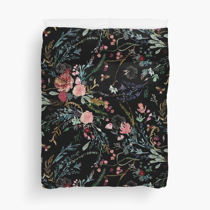 a black and pink floral print duvet cover