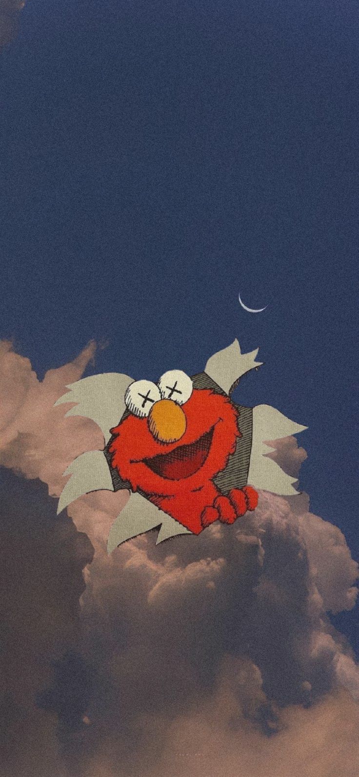 an image of a cartoon character flying through the air with clouds in the back ground