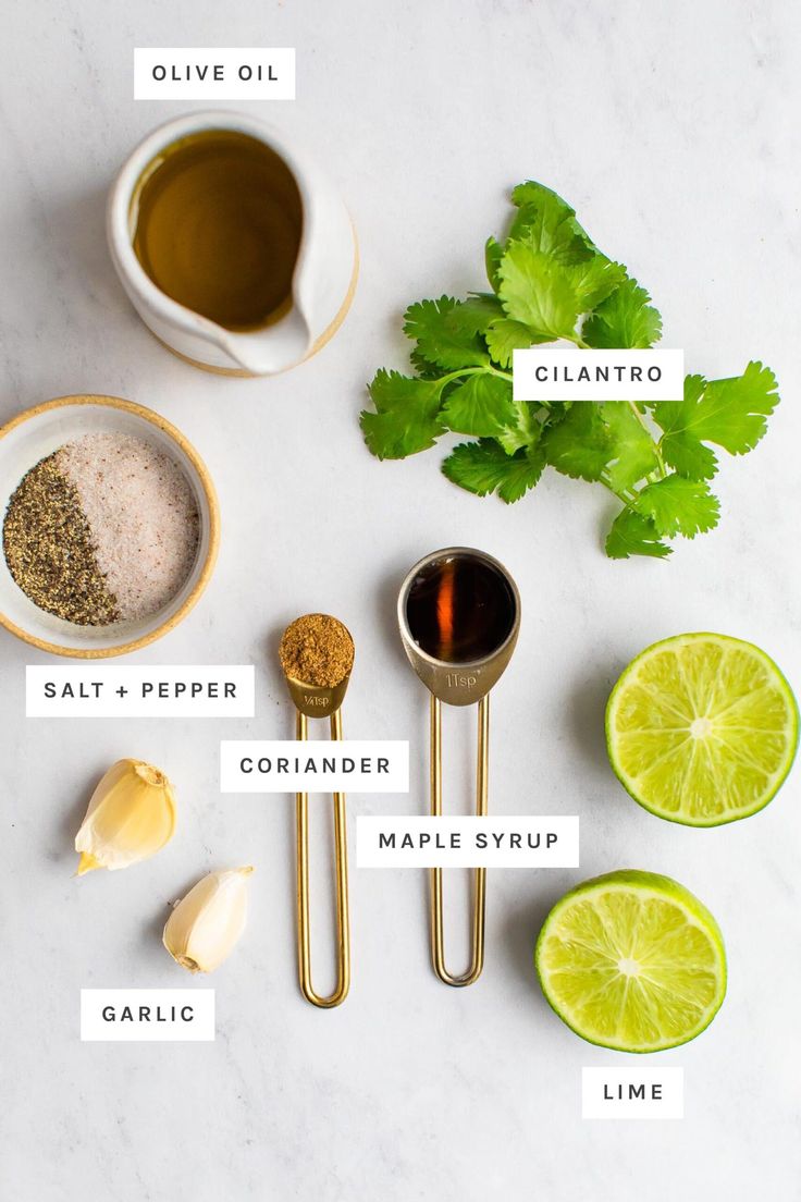 ingredients to make cilantro lime tea on a white counter top with text overlay