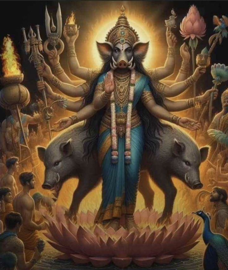 the hindu god is surrounded by animals and other things in his body, including an animal