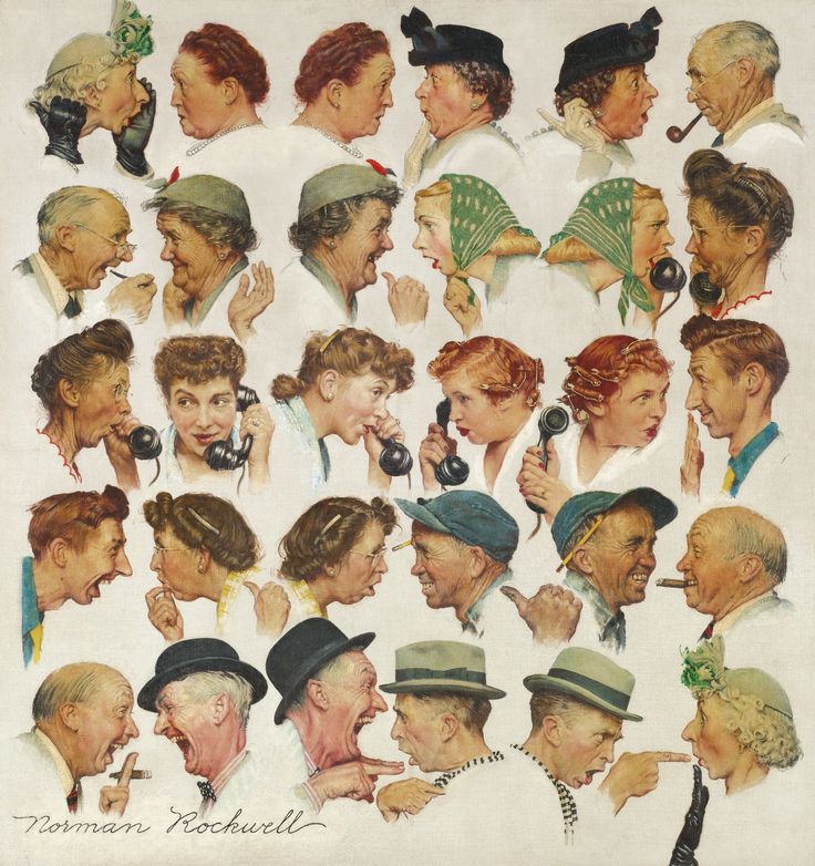 this is an illustration of many people with hats on and one man holding something in his mouth