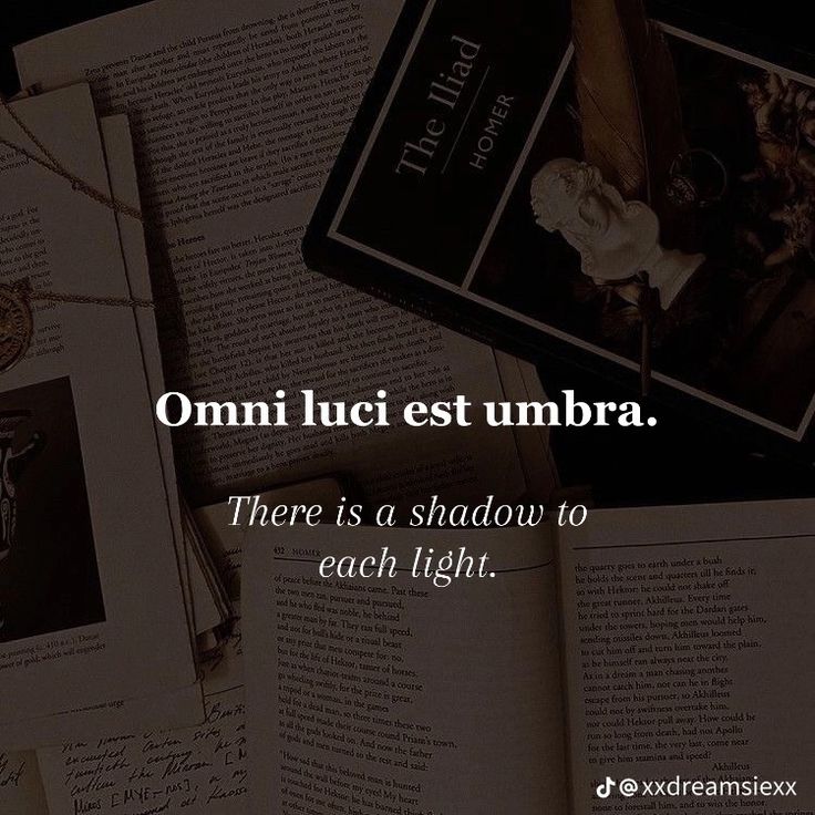 there is a shadow to each light on the book page, which reads omni luci est umbra