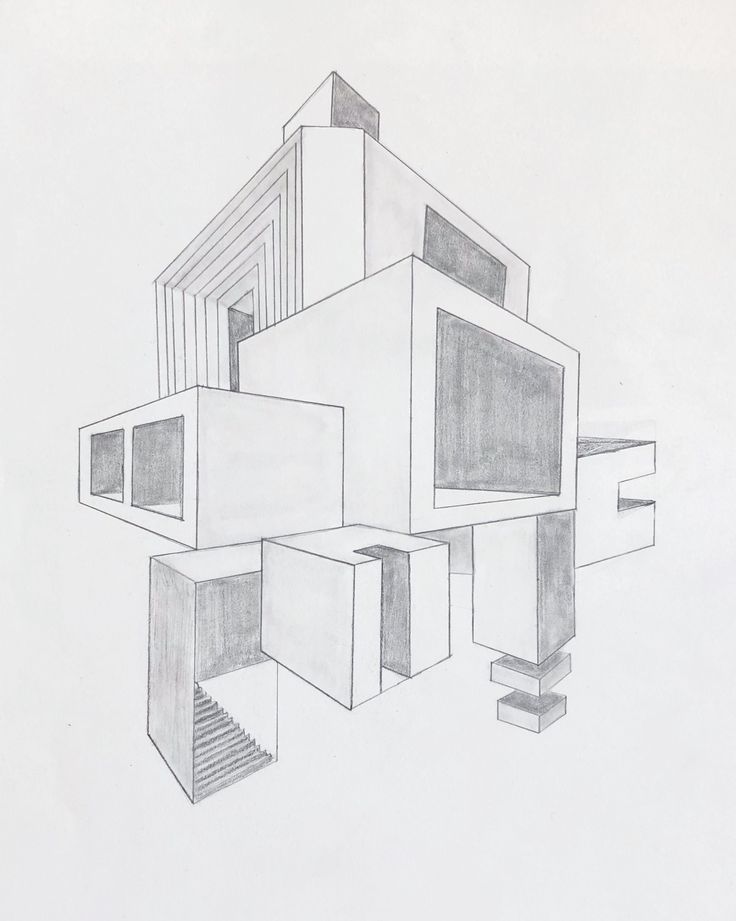 a pencil drawing of a house with stairs