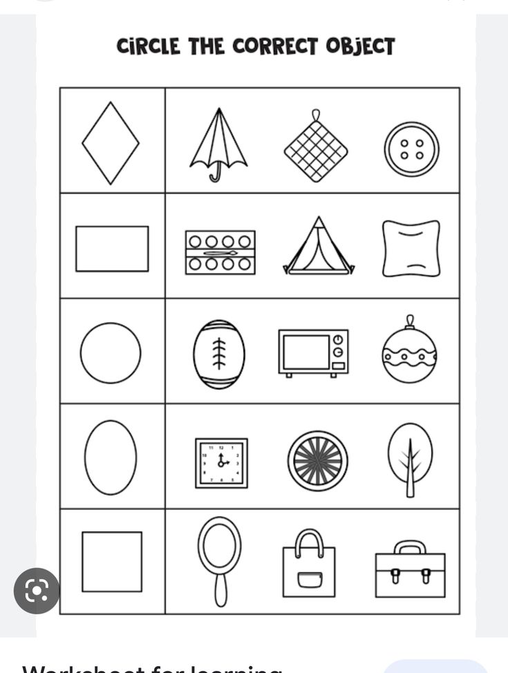 the worksheet for learning circle the correct object is shown in black and white