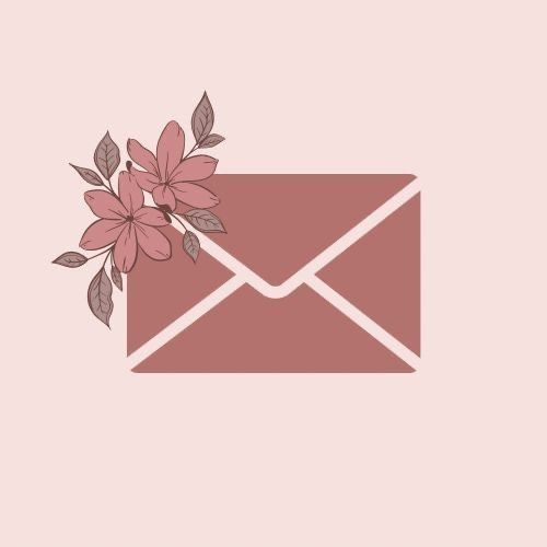 an envelope with pink flowers on it and the word love is in the air above it