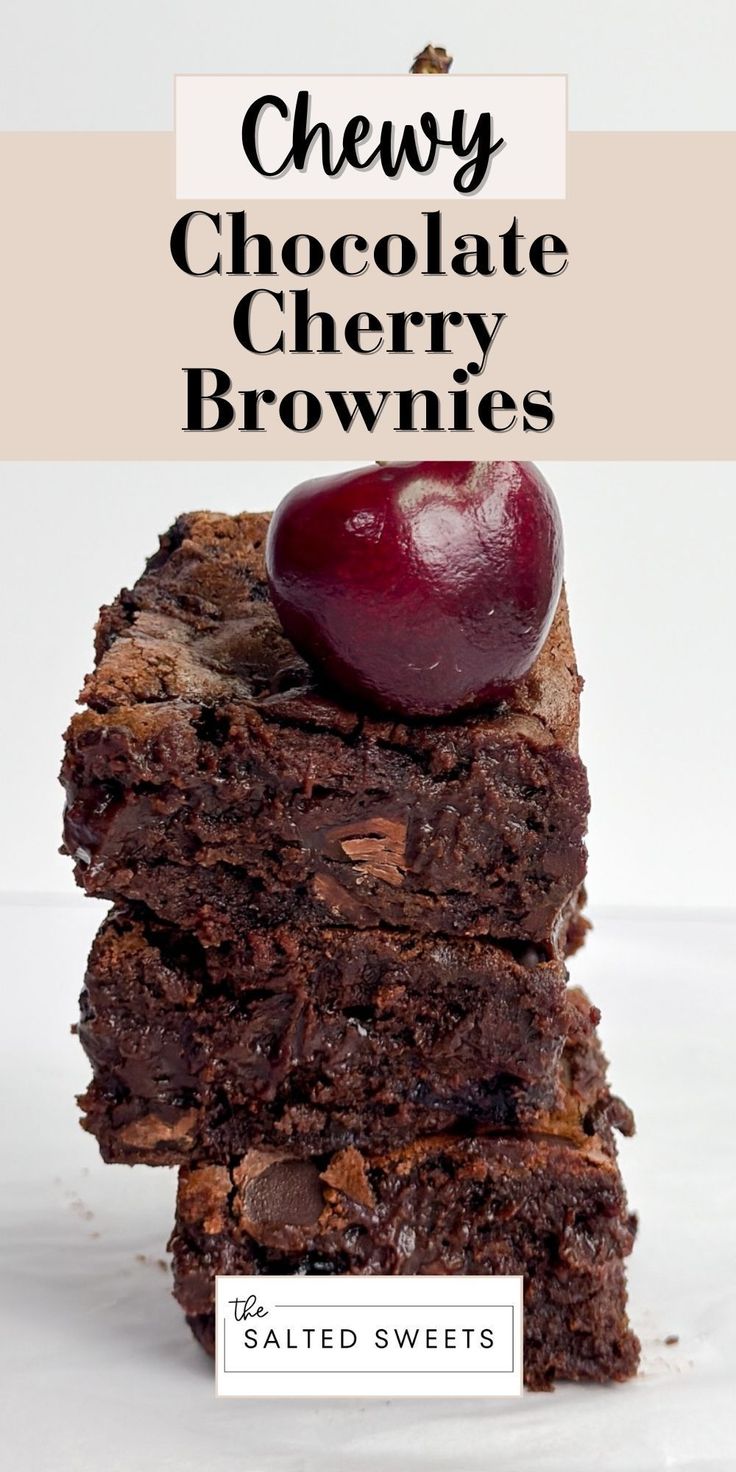 chocolate cherry brownies stacked on top of each other