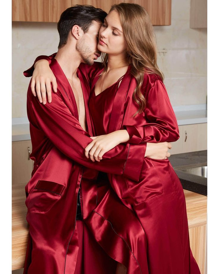 Silk Benefits, Mens Dressing Gown, Night Wear Dress, Silk Robe Long, Silk Nightwear, Matching Robes, Couple Pajamas, Cute Couples Cuddling, Sleepwear Fashion