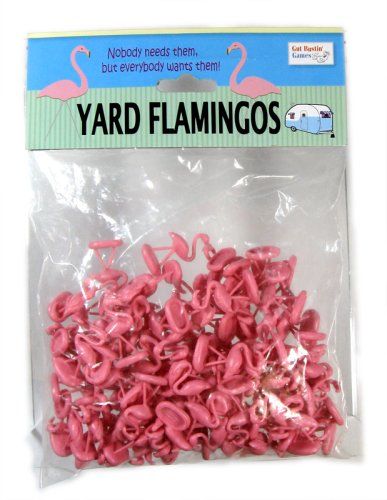 pink plastic flamingos in a bag on a white background with the words yard flamingos