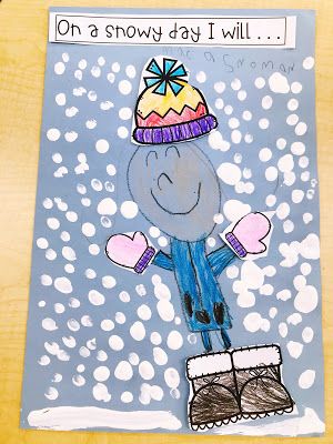 a child's drawing of a person wearing a hat and mittens in the snow