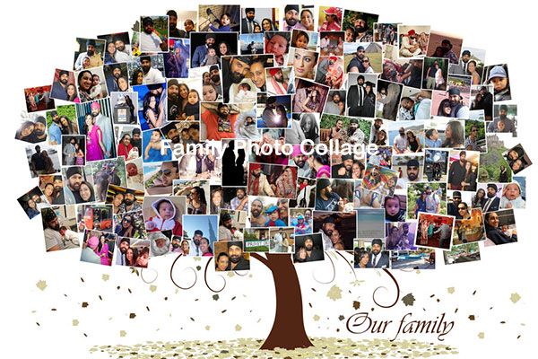 a family tree with many pictures on it and the words our family written in brown