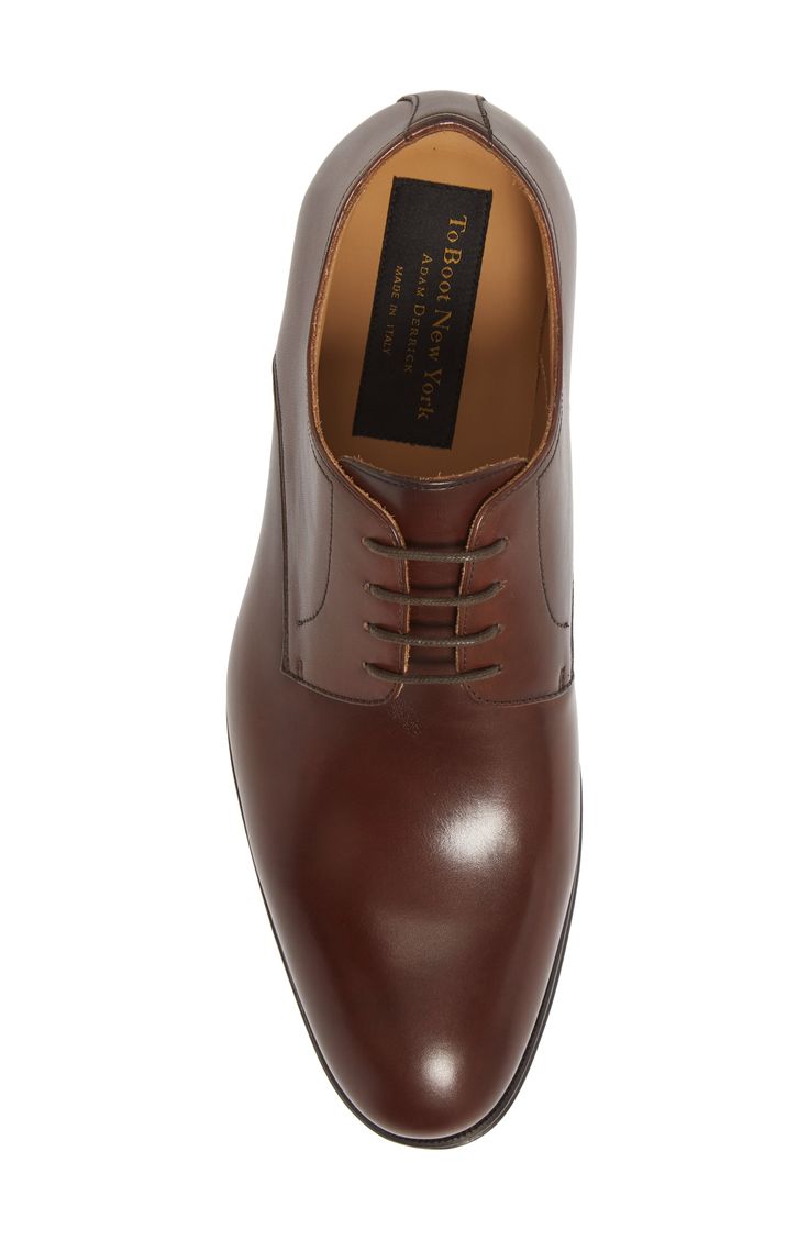 Finely textured calfskin leather defines a flexible Italian derby featuring an arch-support footbed for superior comfort. Style Name:To Boot New York Declan Plain Toe Derby (Men). Style Number: 5950398. Workwear Derby Shoes With Branded Insole And Almond Toe, Brown Dress Shoes With Plain Toe And Removable Insole, Semi-formal Brown Leather Shoes With Removable Insole, Fitted Brown Boots For Derby, Brown Derby Shoes With Rubber Sole And Almond Toe, Brown Derby Shoes With Leather Sole And Almond Toe, Timeless Brown Leather Shoes With Textured Sole, Brown Leather Shoes With Textured Sole, Brown Almond Toe Derby With Rubber Sole