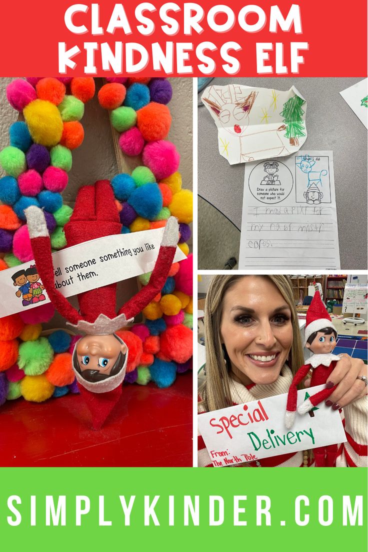 a collage of pictures with the words classroom kindness elf on it and an image of a